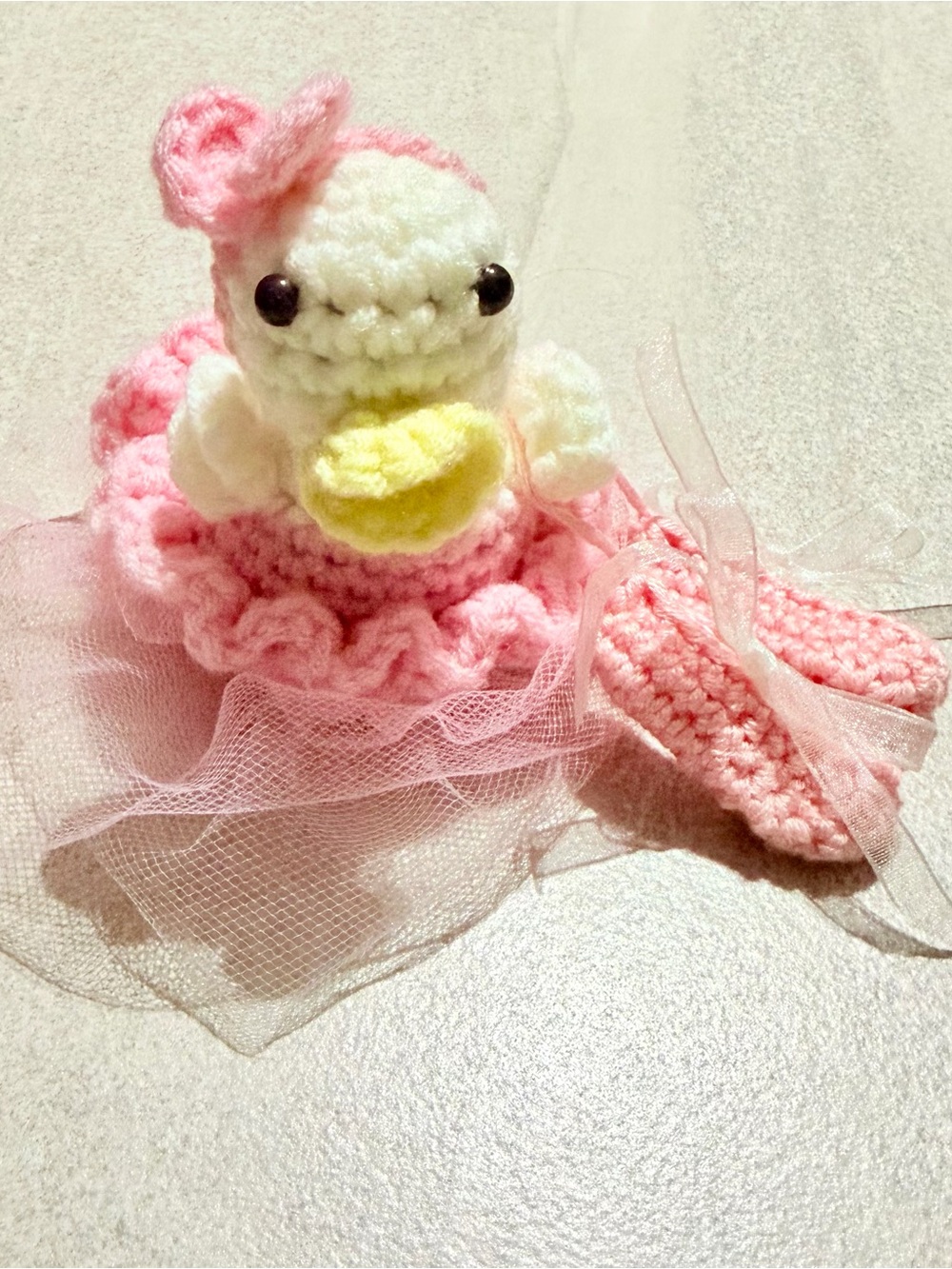 Handmade crochet  Pink & White Ballerina duck with mini ballet shoes - 🩰 🦆 🧶